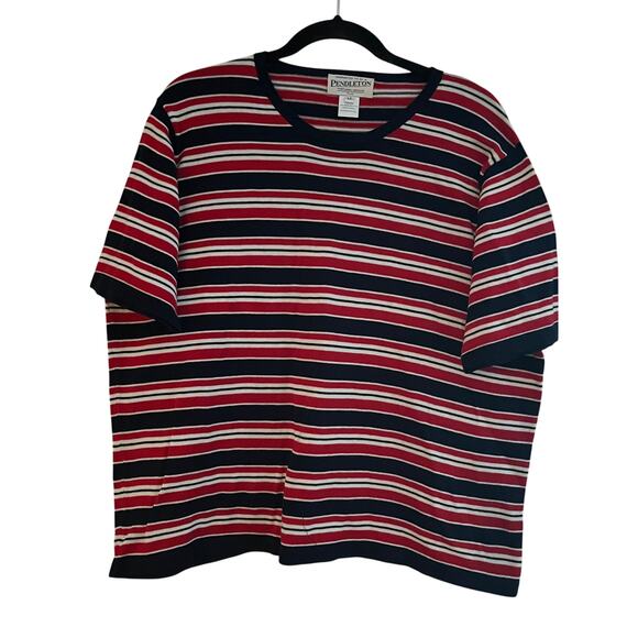 Vintage Pendleton Mercerized Cotton Stripe Tee Red white Navy-1X - Picture 2 of 5